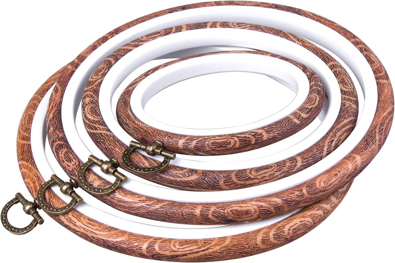 4pcs Faux Wood Embroidery Hoop Set – Circle & Oval (Imitated Wood)